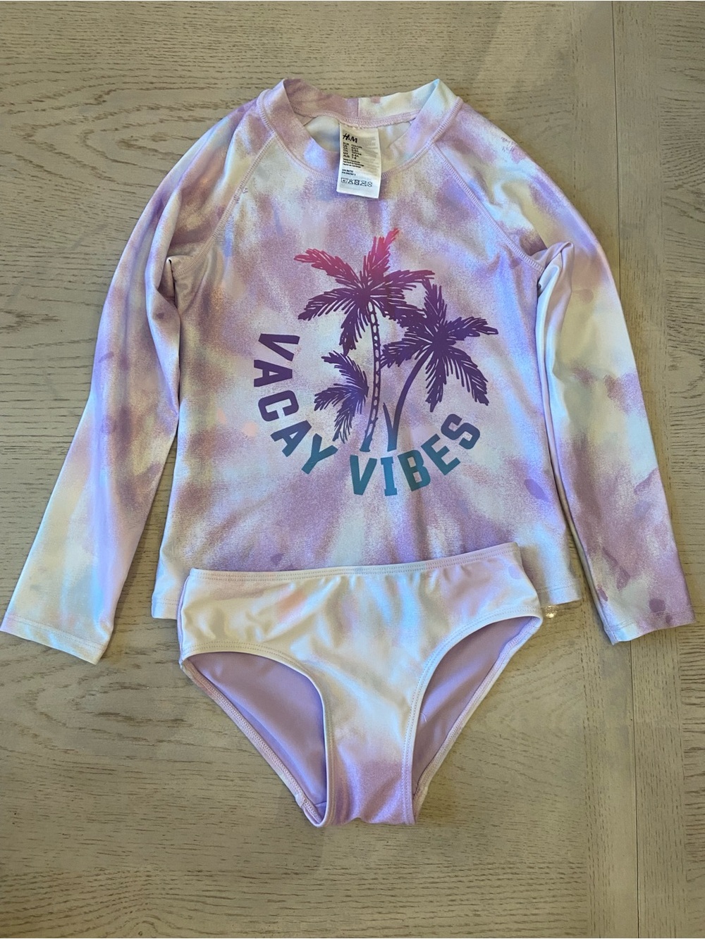 H&M Kids Purple Tie-Dye 'Vacay Vibes' Long-Sleeve Rash Guard Set